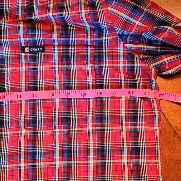 CHAPS Easy Care Long Sleeve Button Down Casual Shirt, Medium, Red & Blue Plaid - Picture 3 of 8